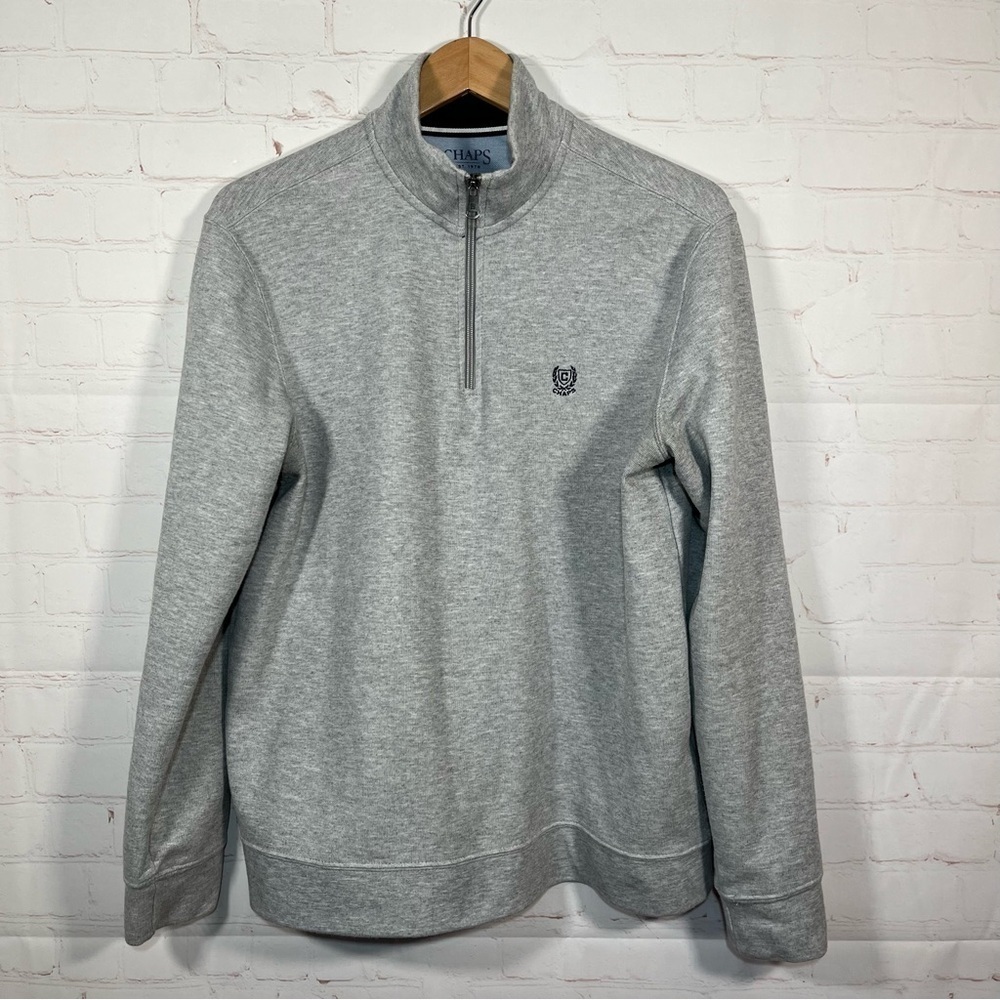 Chaps 1/4 Zip Mock Neck Sweatshirt Mens Size Medium Gray Embroidered